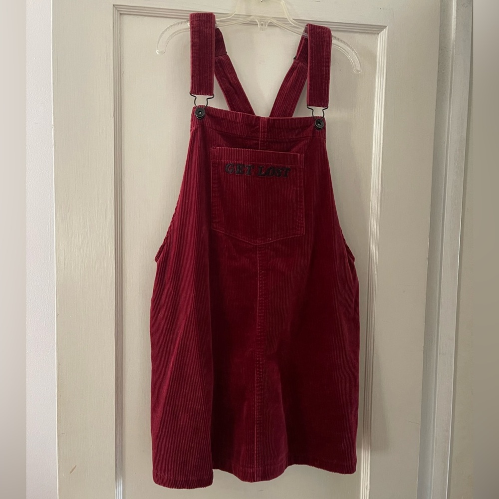 Hot Topic Burgundy Corduroy Get Lost Overall Skirt Jumper Size Large
